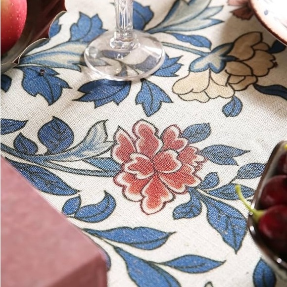 Patdrea Designer Blue Tablecloth For Rectangle Tables,Vintage Linen With Leaves - Picture 4 of 11